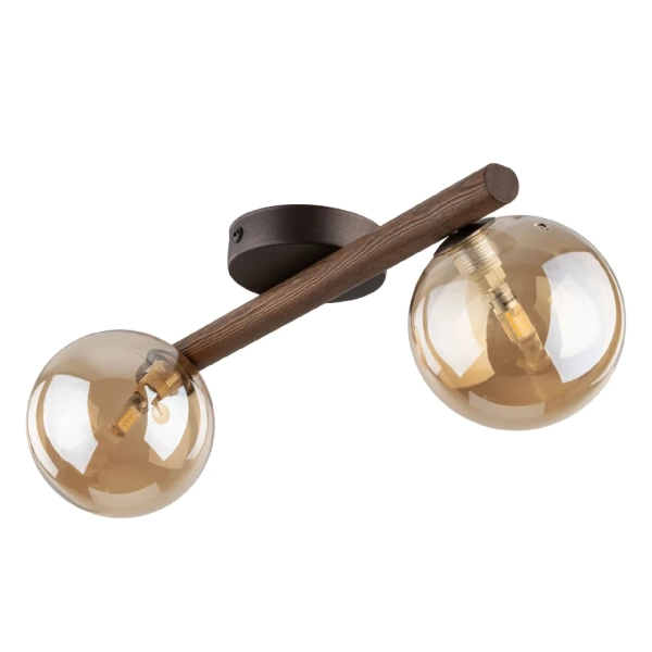 Kulista sufitowa lampa Estera Wood 11092 podwójna drewniana bursztynowa