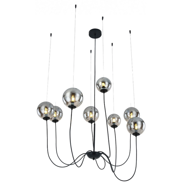 Wisząca lampa 8-punktowa Conflux balls przydymiona do salonu