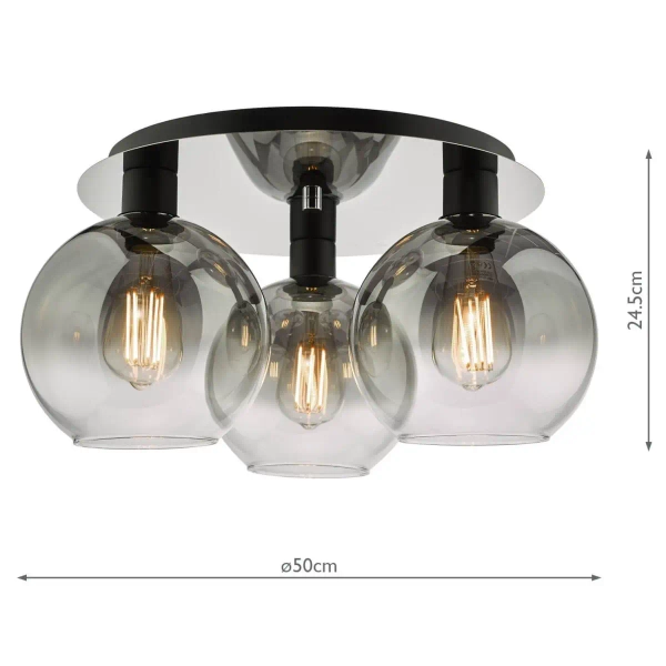 Loftowy plafon Lycia LYC5322 do salonu kule przydymione czarne