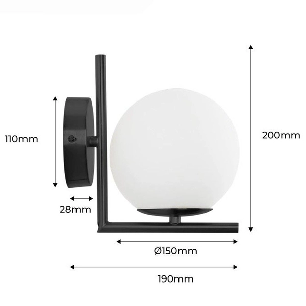 Ścienna lampa Milano ABR-KMR-B Abruzzo kula do przedpokoju czarna biała
