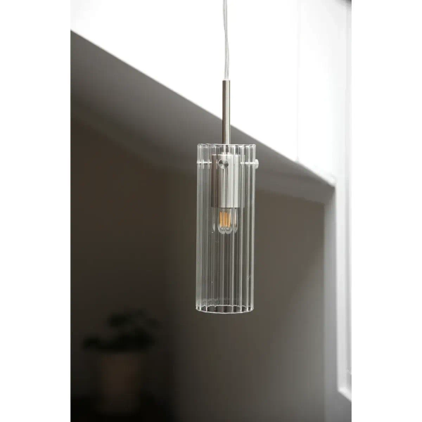 Szklana lampa zwisowa Tibia 109013 tubka żebrowana nikiel