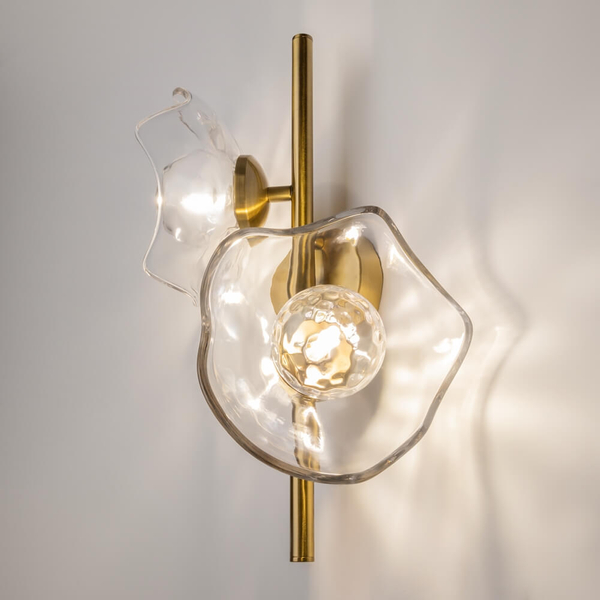 Lampa ścienna do salonu Miracle MOD207WL-02BS szklana mosiądz przezroczysta