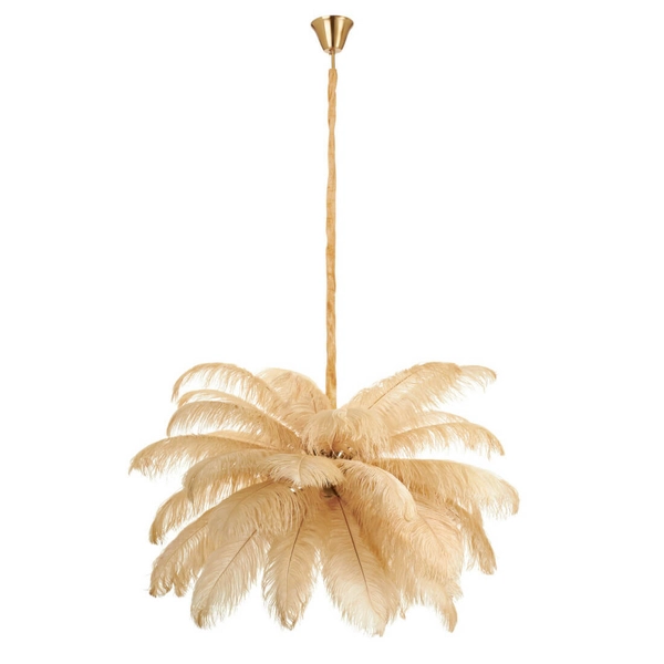 Nowoczesna lampa wisząca EMU ST-DN127 beige pióra beżowy złoty