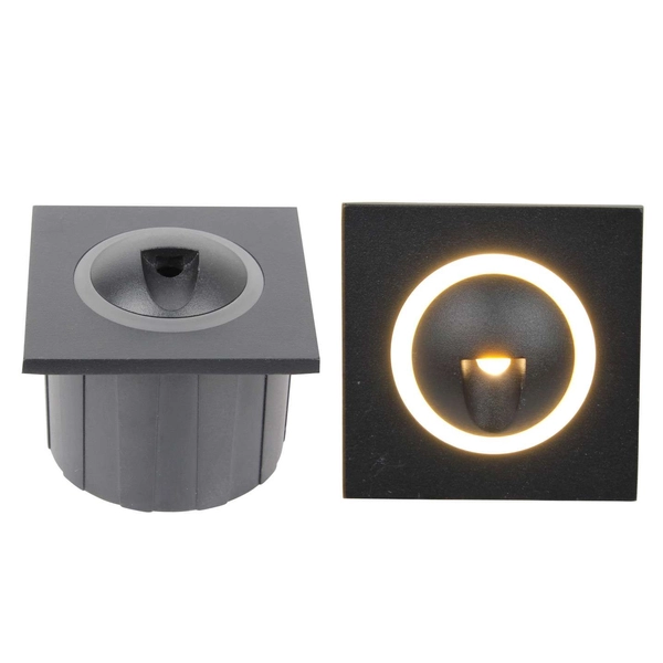 Schodowa LAMPA wpuszczana Q3 LED 313690 Polux kwadratowa OPRAWA podtynkowa LED 3W 4000K metalowa IP44 grafitowa