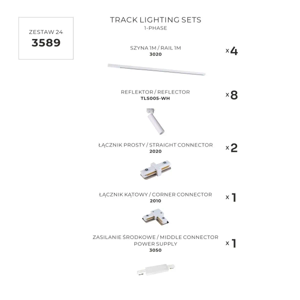 Zestaw szynoprzewodów jednofazowych 3589 8xGU10 biały