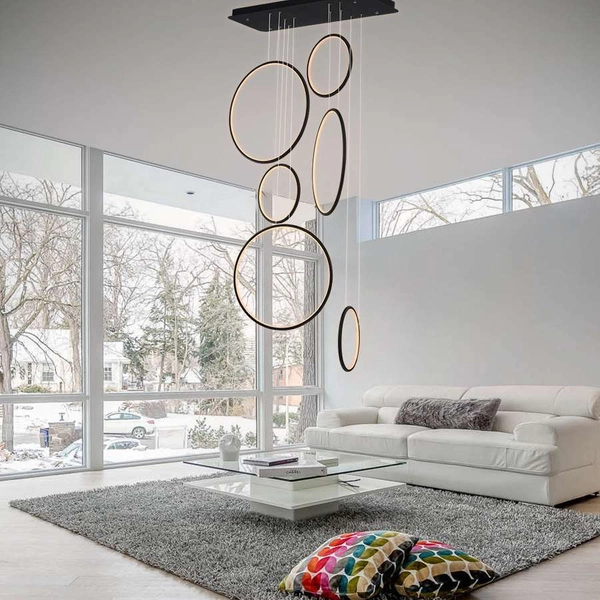 LAMPA wisząca MDECO SLIM/000019/3000/B metalowa OPRAWA listwa LED 130W 3000K zwis kaskada pierścienie rings czarne