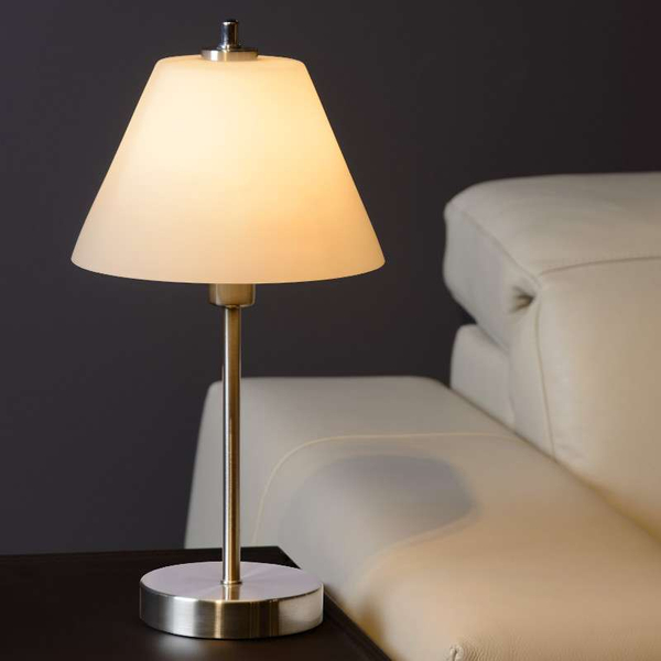 Stojąca LAMPKA nocna TOUCH 12561/21/12 Lucide szklana satynowa chrom biała