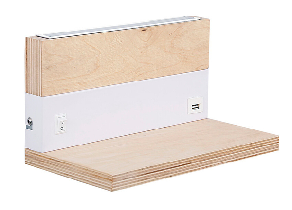 Salonowa lampa ścienna Anet z półką USB LED 4W 4000k biała drewno