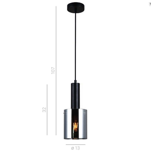 Wisząca LAMPA loftowa SARDO PND-5581-1-BK+SG Italux skandynawska OPRAWA szklany ZWIS okrągła tuba przydymiona czarna
