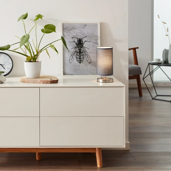 Stołowa lampka tuba Clarie 13247/22 tkaninowa szara srebrna