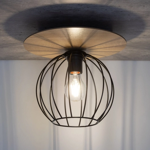 Industrialna lampa sufitowa Cyber 32354 druciana czarna drewno