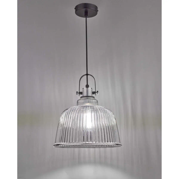 Industrialna wisząca lampa Rhode RHO8610 ryflowana chrom przydymiona