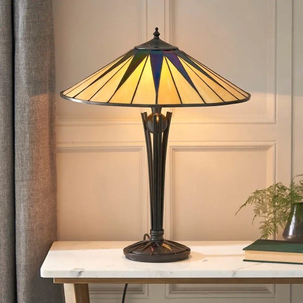 Lampa stołowa do jadalni Dark star 64045 witrażowa szklana kolorowa brązowa
