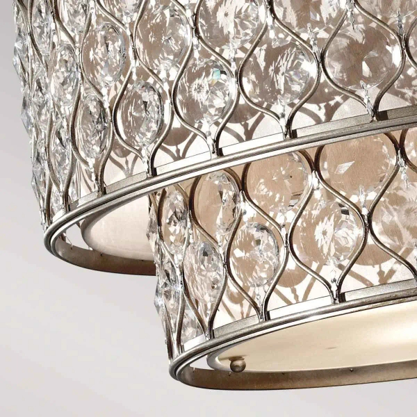 Wisząca LAMPA antyczna Lucia FE-LUCIA-P-E-2TR Elstead FEISS okrągła OPRAWA glamour ZWIS okrągły srebrny