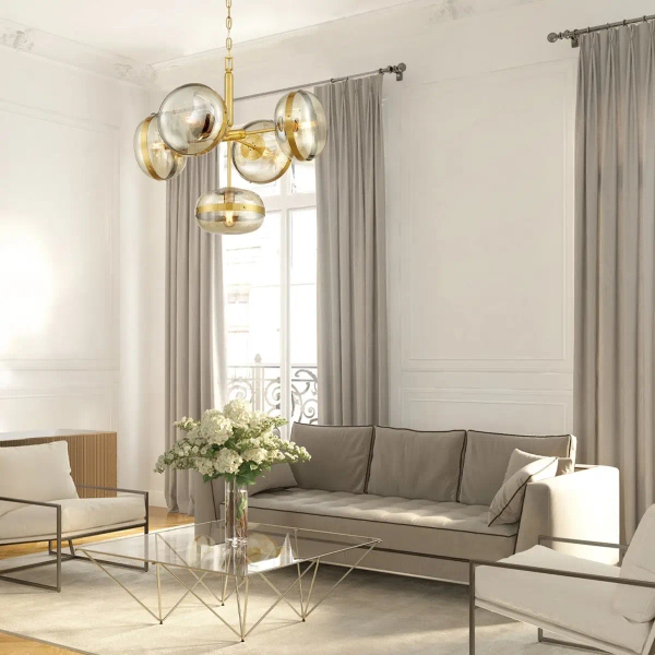 Lampa wisząca Nottingham QN-NOTTINGHAM-5P-AB retro złoty przezroczysty