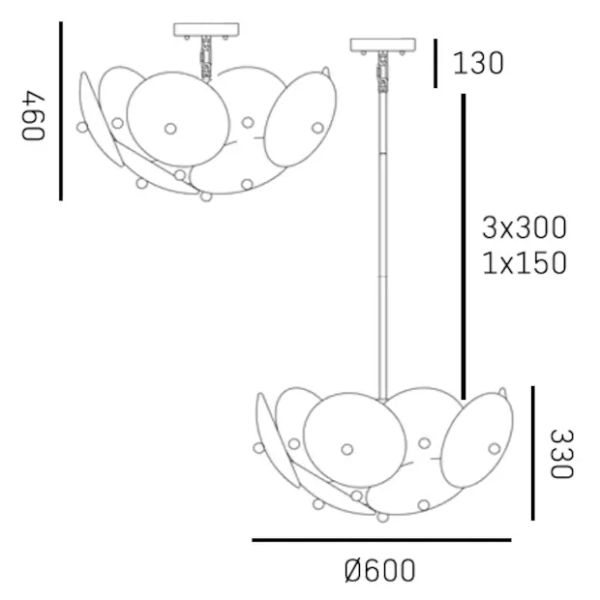 Lampa sufitowa/wisząca art deco ARDEN mosiężna metalowa szklana 6xE14 do salonu P06255BR