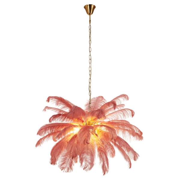 Piórkowa lampa wisząca EMU ST-DN127 pink do salonu różowy złoty