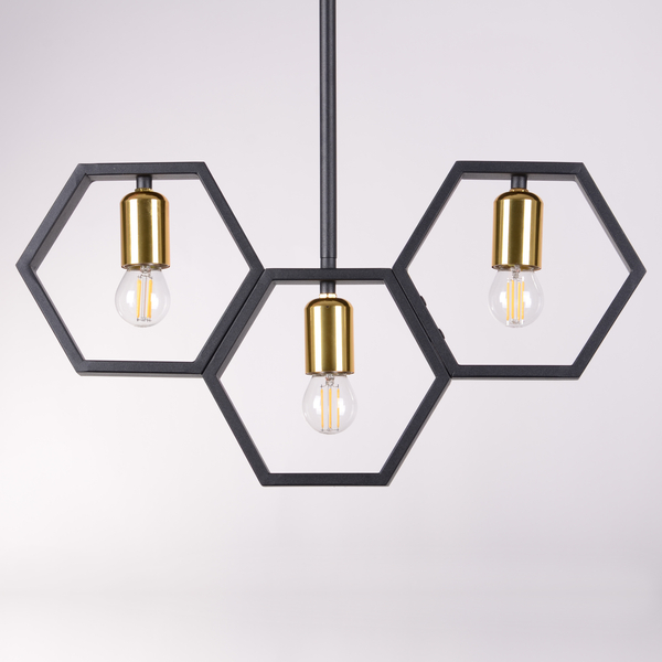 Lampa wisząca potrójna Honey 312549 Polux geometryczna czarna złota