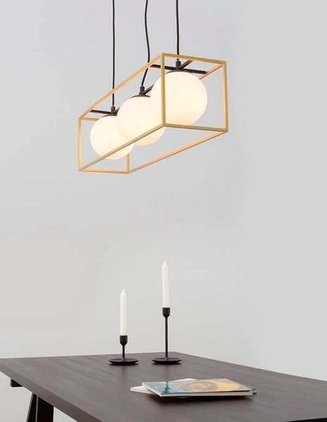 Prostokątna lampa wisząca Plata szklane kule białe złote