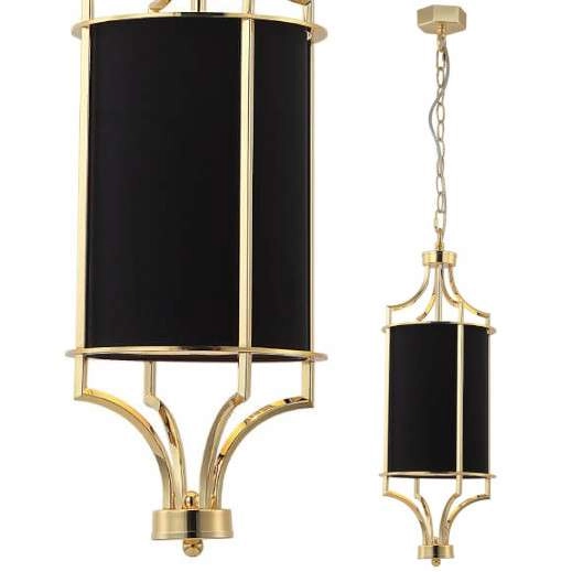 Klasyczna LAMPA wisząca Lunga Gold Nero Orlicki Design abażurowa OPRAWA okrągły ZWIS tuba na łańcuchu czarna złota