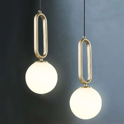 LAMPA wisząca Emo CGEMKULA COPEL szklana OPRAWA kula ZWIS metalowa ramka frame mosiądz polerowany biała