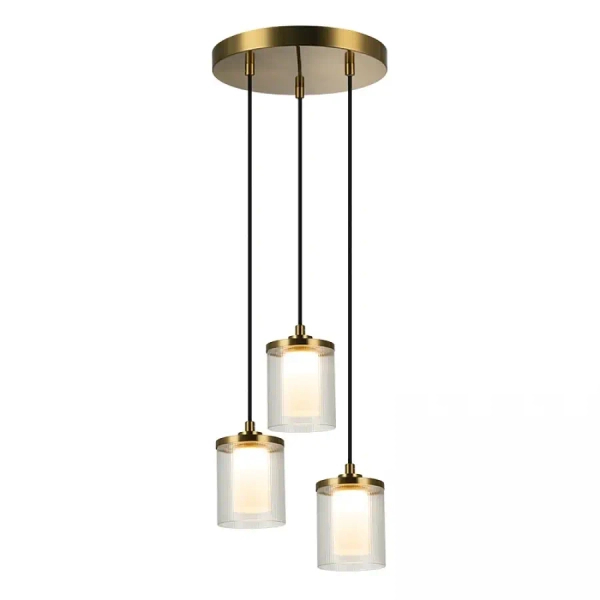 Potrójna lampa wisząca 23021 LED 20W 3000K tubki żebrowane złote białe