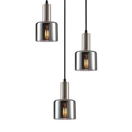 Jadalniana lampa wisząca Santia PND-65342-3A-SC+SG nad stół srebrna przydymiona loft