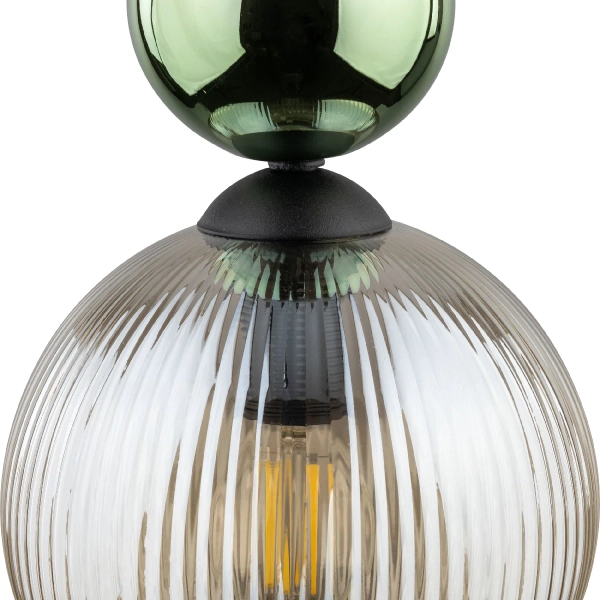 Szklana zwisająca lampa Sophia Green 11145 żebrowana kula zielony