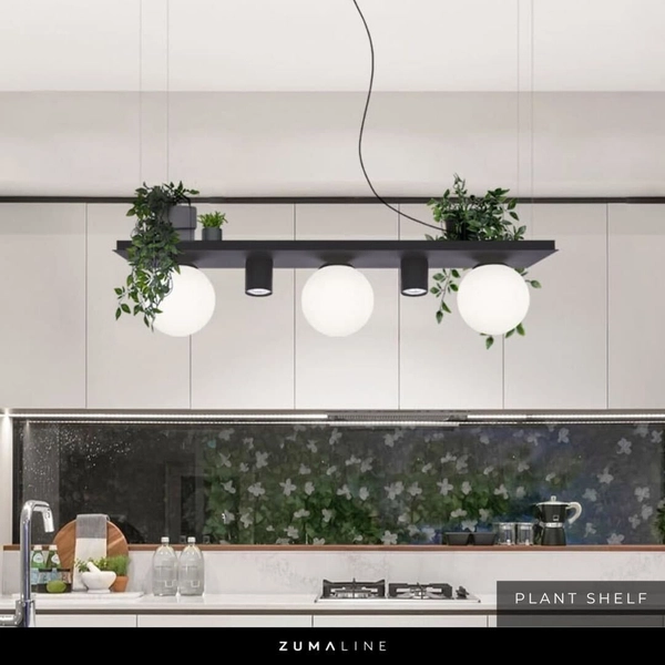 Lampa wisząca Plant Shelf 5555 Zumaline półka na rośliny kule czarne białe