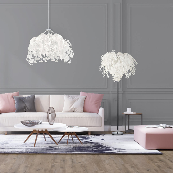 Stojąca lampa Leavy R40463001 RL Light liście metalowa chrom biały