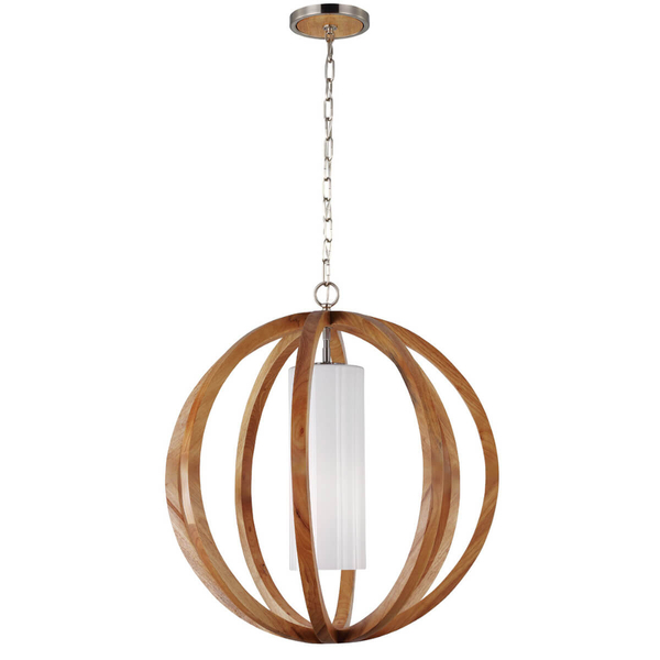Lampa wisząca na łańcuchu Allier FE-ALLIER-P-L-LW Feiss drewniana brązowa