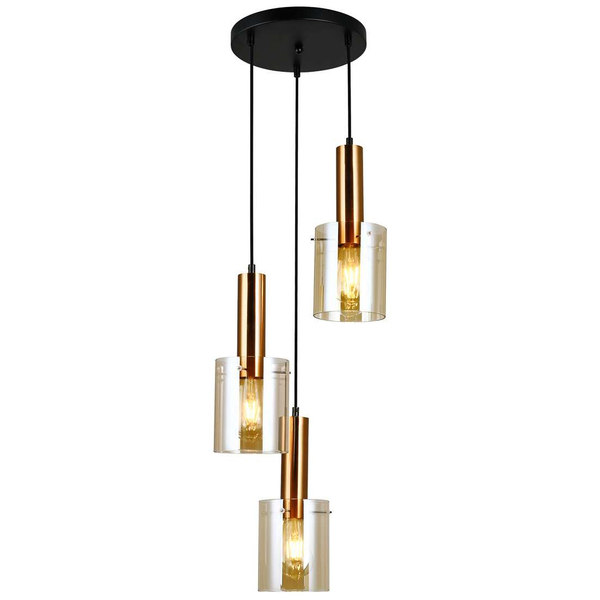 Wisząca LAMPA skandynawska SARDO PND-5581-3A-BRO+AMB Italux loftowa OPRAWA szklany ZWIS tuby kaskada mosiądz bursztynowa