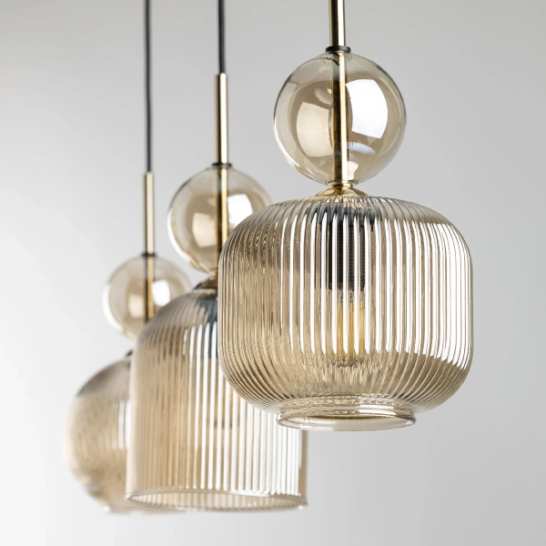 Szklana wisząca lampa Sophia Cognac 11042 ryflowana bursztynowa beżowy