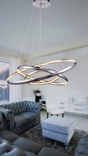 Wisząca lampa ledowa Brighton nad stół LED 55W rings chrom