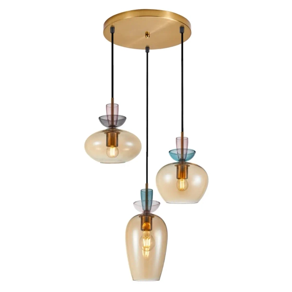 Potrójna szklana lampa wisząca Fanda PND-31882-3A-GD-AMB bursztynowa