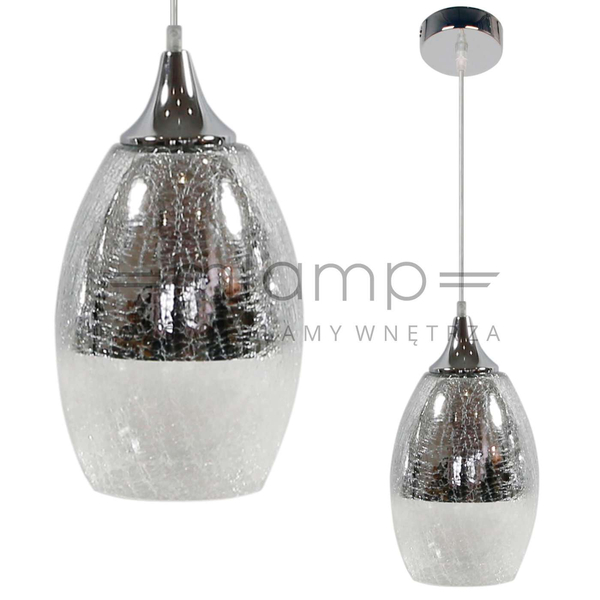 Szklana lampa wisząca CELIA 31-51561 zwis kropla łezka chrom