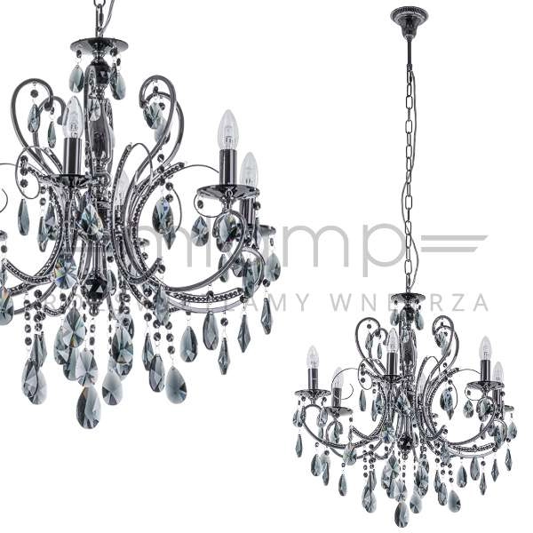Pałacowa LAMPA wisząca BAROCCO MD72709-6B Italux świecznikowy ŻYRANDOL z kryształkami crystal maria teresa czarny przezroczysty