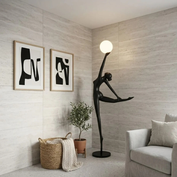 Podłogowa lampa czarna WOMAN BALLERINA 1xE27 kula biała designerska F9221