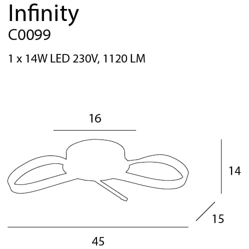 Designerski plafon jadalniany INFINITY C0099 LED 14W 3000K metal chrom