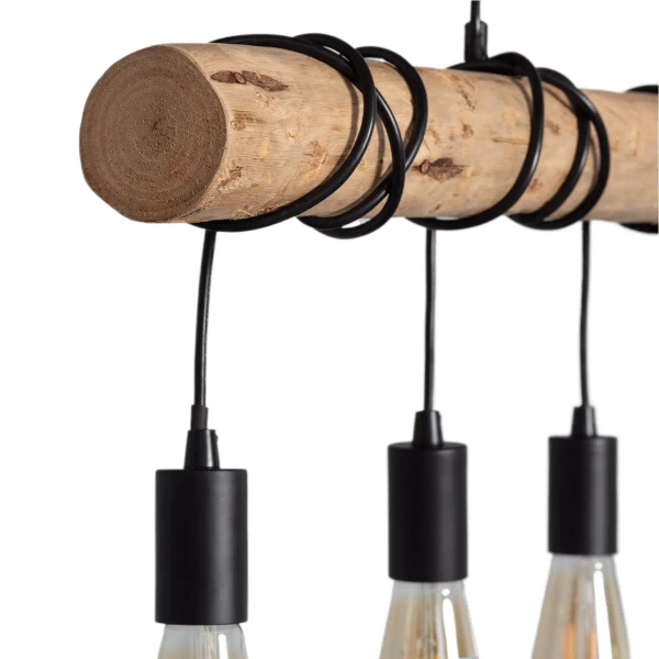 Industrialna wisząca lampa Cerveza ABR-LWL-5XE27 nad wyspę drewniana czarna