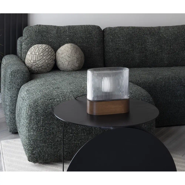 Ryflowana stołowa lampa Flumina FLS122P1 owalna drewniana orzechowa