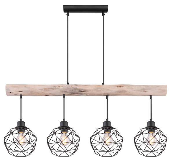 Lampa wisząca Theodor 154 16-4 druciana czarna drewniana