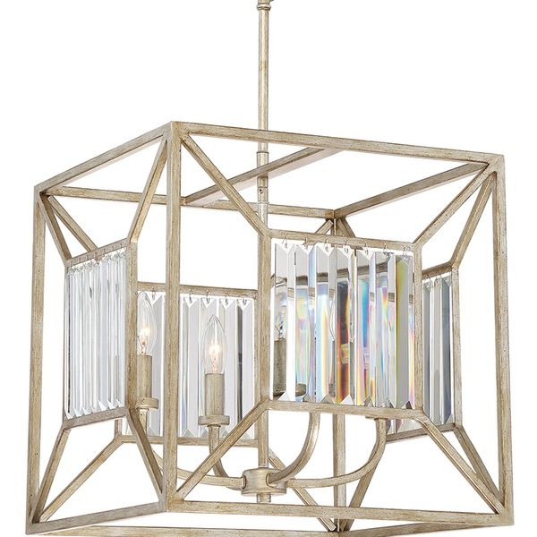 Eklektyczna LAMPA wisząca Lakeside QZ-LAKESIDE4-P-B Elstead QUOIZEL metalowa OPRAWA zwis klatka na łańcuchu złoty przezroczysty