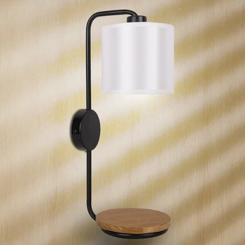 Kinkiet lampa ścienna ALPINE 21-76694 abażurowa z półką czarna biała drewno