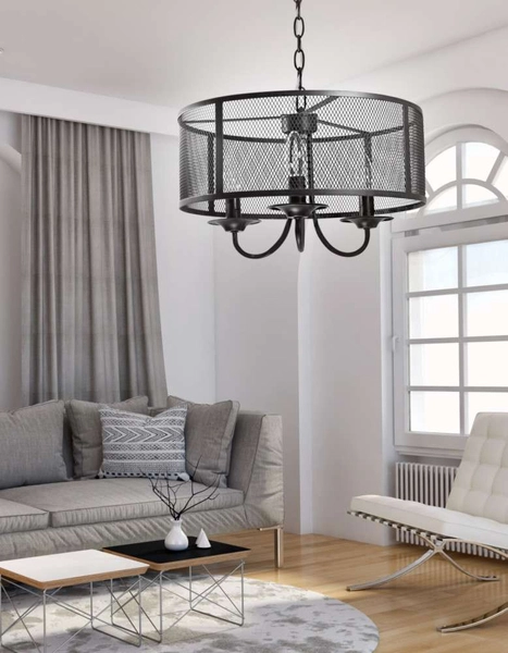 LAMPA wisząca SOHO 310866 Polux okrągła OPRAWA zwis na łańcuchu siatka loft czarna