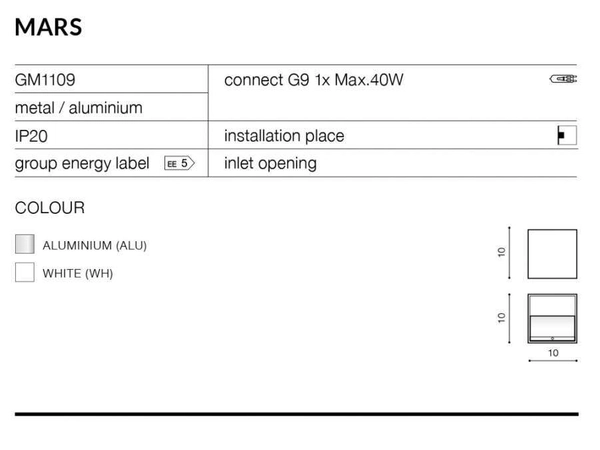 Lampa ścienna Mars AZ0896 metalowa przyścienna kostka cube biała