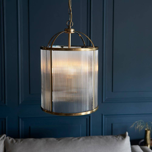 Zwisowa lampa na łańcuchu Lambeth Ribbed 106711 szklana mosiądz