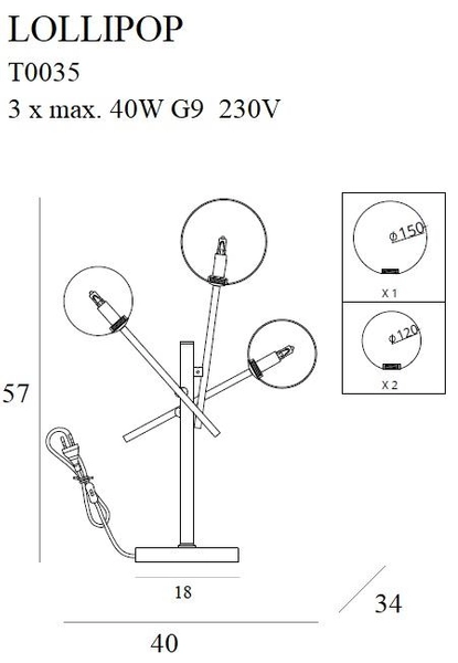 Lampa stołowa LOLLIPOP T0035 pręty szklane kule balls mosiądz przezroczyste