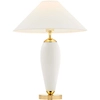 Abażurowa LAMPKA biurkowa REA 40608101 Kaspa stojąca LAMPA stołowa do sypialni nocna złota biała