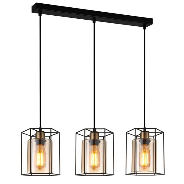 Kaskada lampa wisząca Kalula PND-78901-3-BK+AMB industrial klatki czarne przydymione